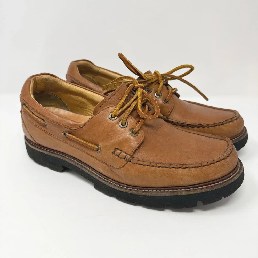 Samuel‎ Hubbard Free Tan Leather Boat Shoes Mens 10 Lug Sole Made in Portugal
